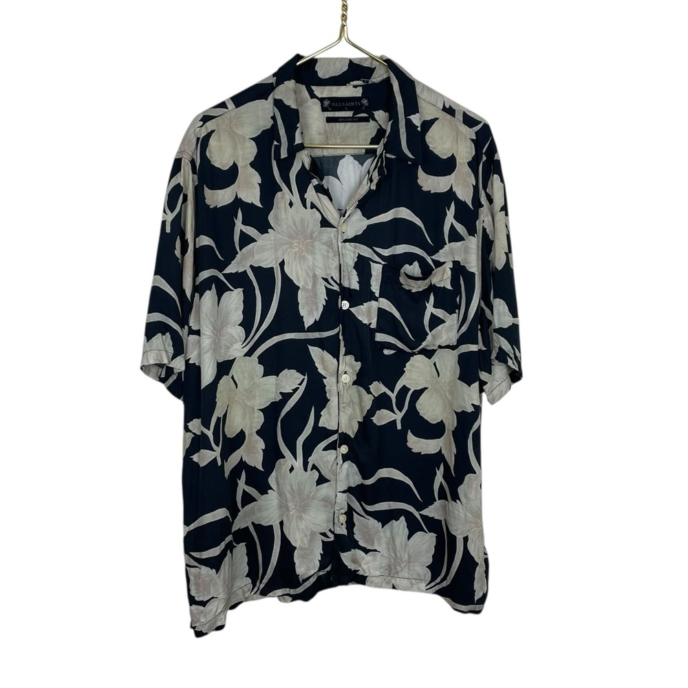 All Saints Black and White Floral Casual Button Down Shirt